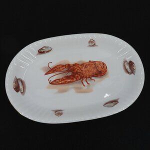 Vintage Wawel Poland Lobster Mussels Clams Gold Trim Seafood Platter Oval Plate